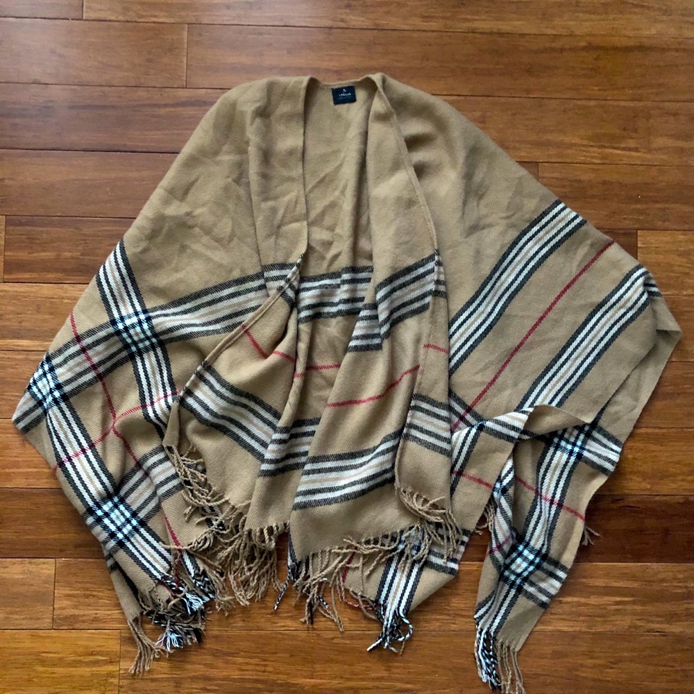 Beige Plaid Blanket Shawl